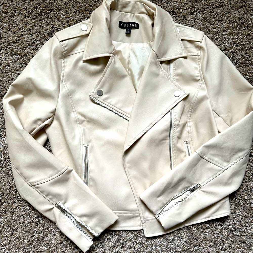 Faux Leather Cream Moto Jacket